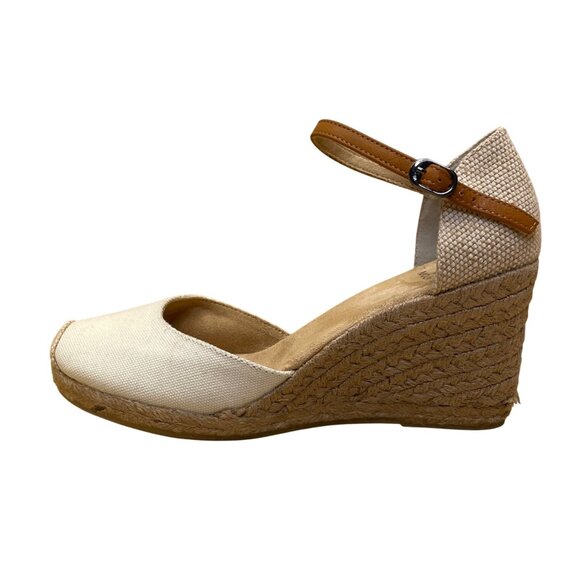 White Mountain Women’s White Canvas Ankle Strap Wedge Espadrilles Size 8.5M - Picture 4 of 9